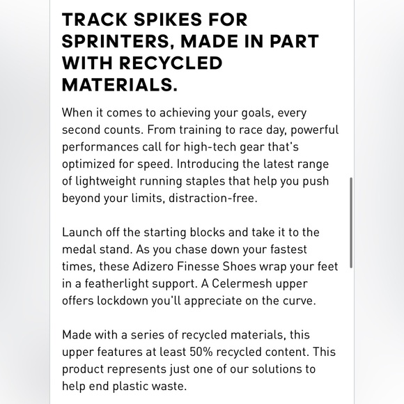 ADIZERO FINESSE TRACK AND FIELD RUNNING SHOES - Picture 8 of 8